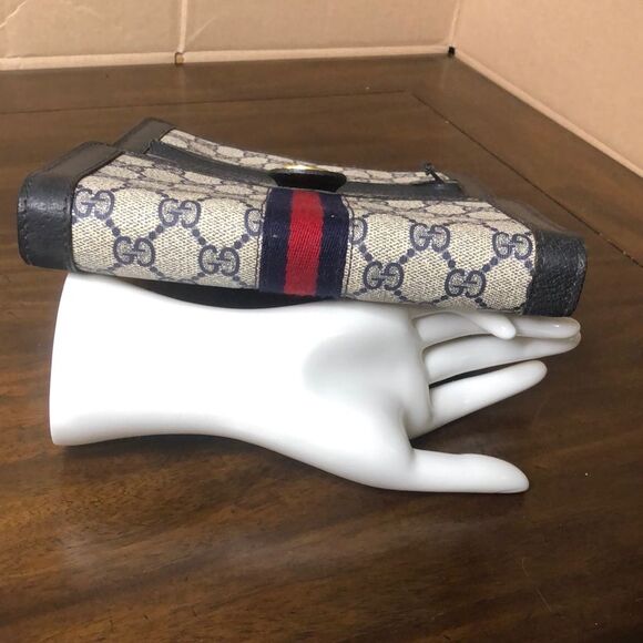 GUCCI GG Ophidia Sherryline Stripe Navy Leather Grey Coated Canvas MessengerBag - Picture 15 of 17